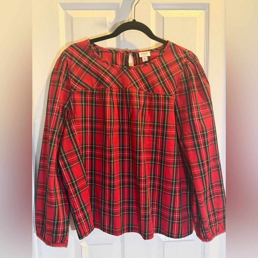 J. Crew Red Tartan Plaid Blouse